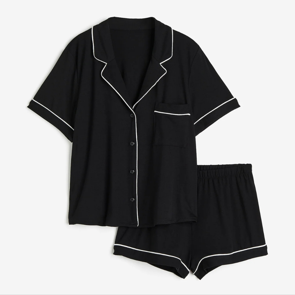 Women's Black Pajama Shirt and Shorts Set
